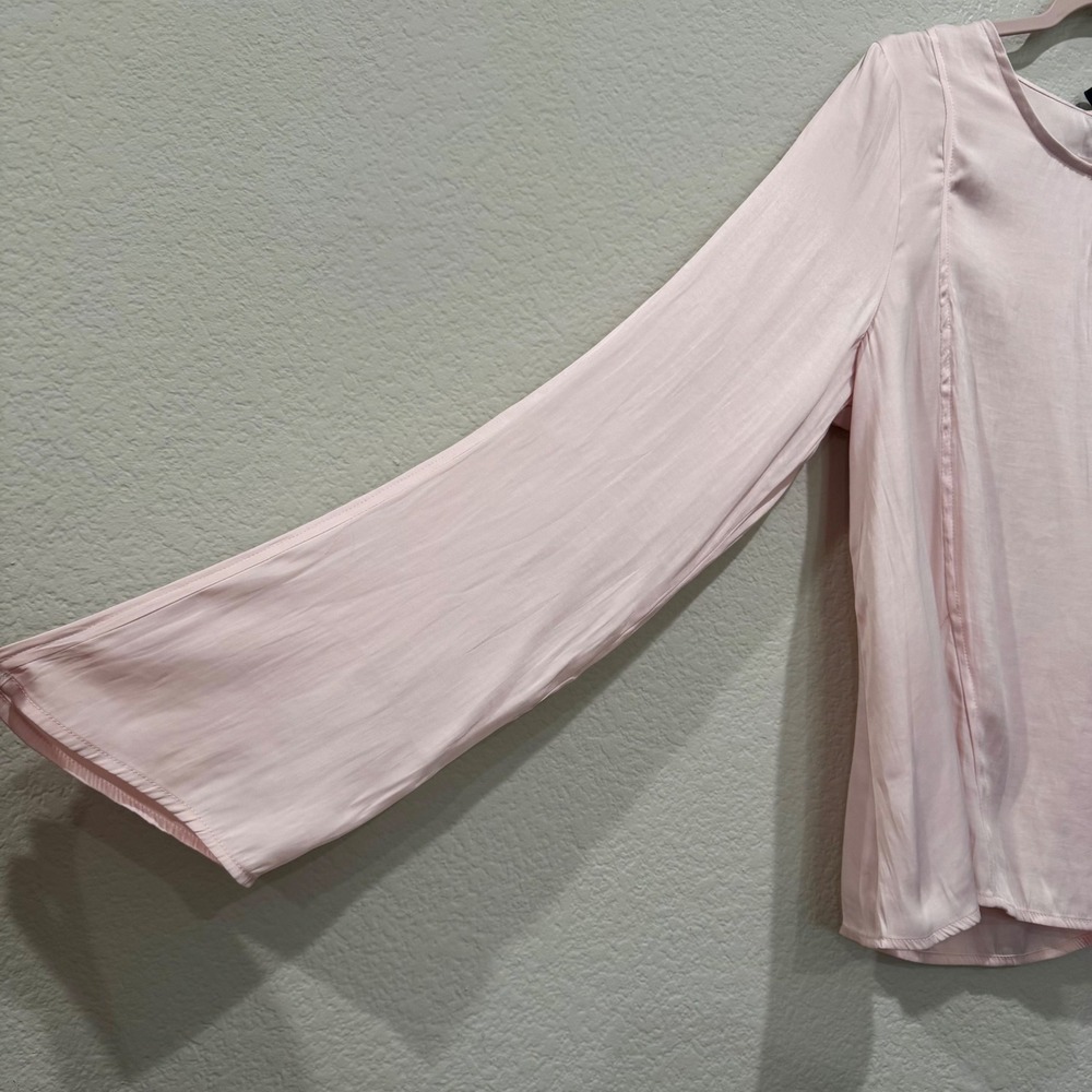 Free People Aarabella Satin Top Blush Pink Large Long Sleeve Blouse Bow Flowy - Picture 4 of 8